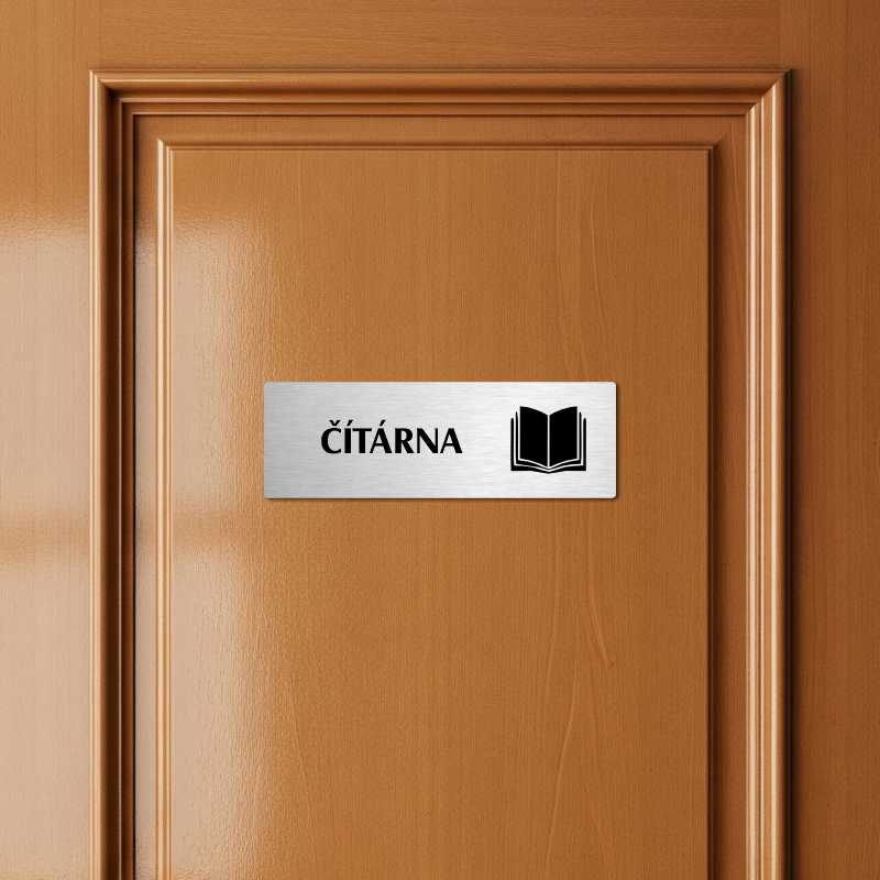 Čítárna, stříbrná popiska na dveře